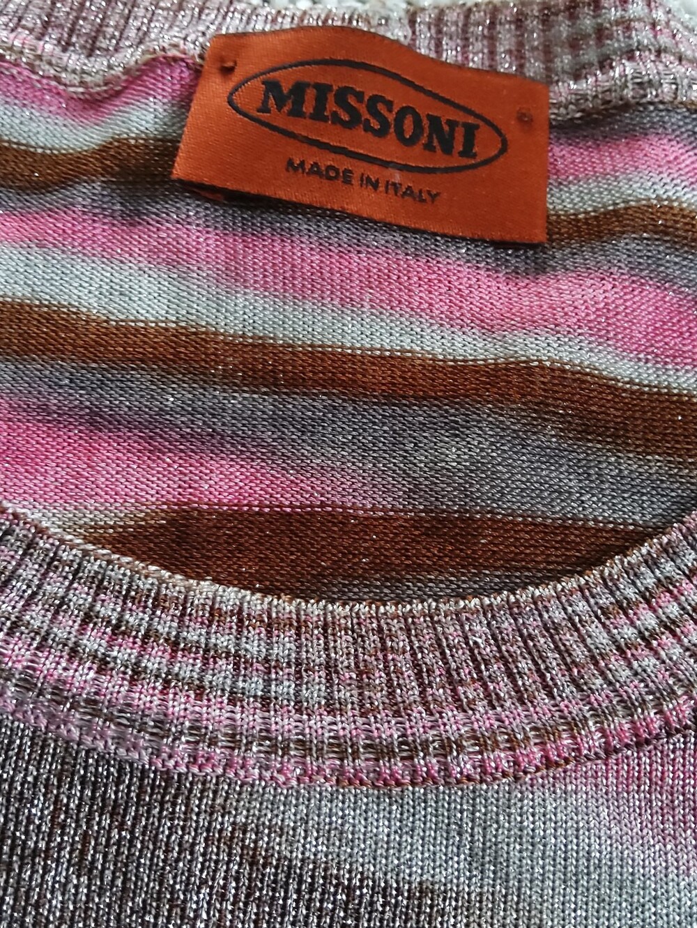Missoni Pink + Brown Grey Metallic Wave Design Knit Top